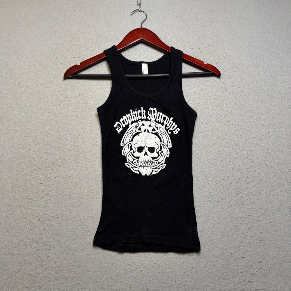 American Apparel Tank Top Women S Black Dropkick Murphys Boston Skull Y2K Ribbed